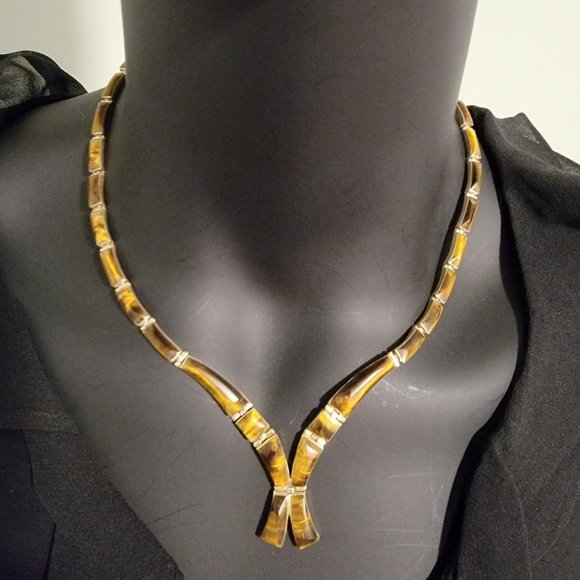 E. Luna's Jewelry - Sterling Silver with Tiger's Eye Inlay Necklace